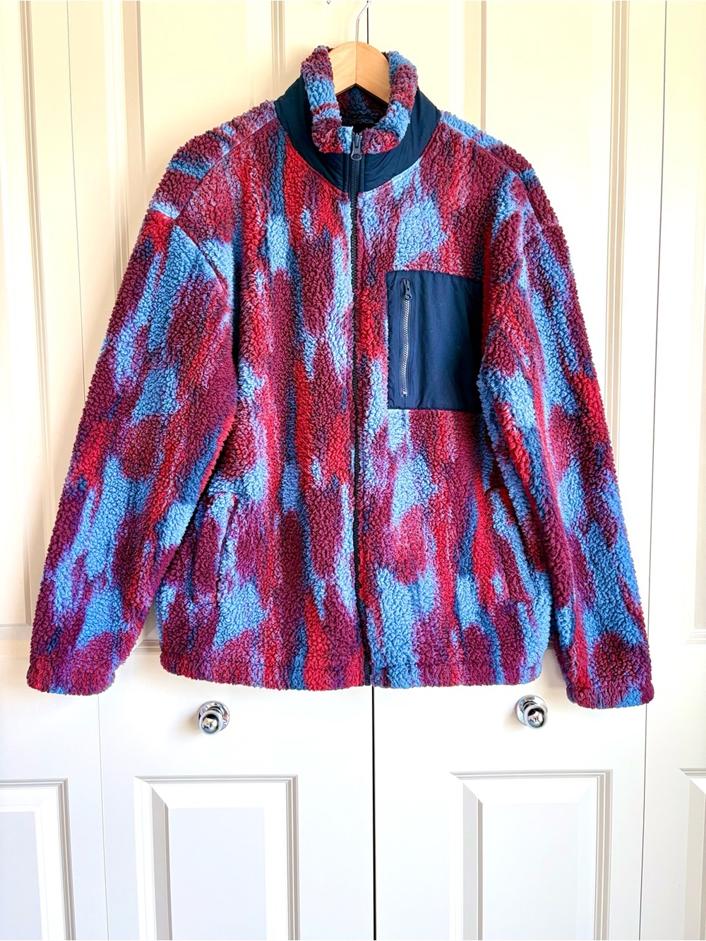 Full Zip Polar Fleece Sweatshirt - Original Use Dark Blue Red Gorpcore Size Med